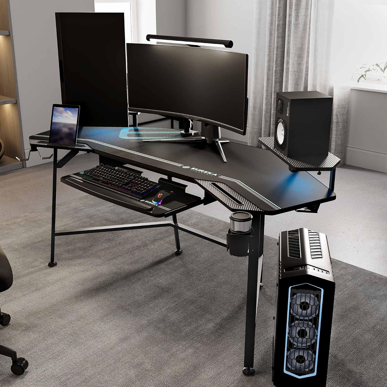 طاولة ألعاب مع رف لوحة مفاتيح  - مراجعة Headphone Stand Desk وسعره